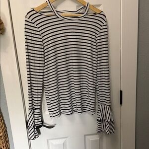 Altar'd State Black & White Striped Bell Cuff Long Sleeve Top